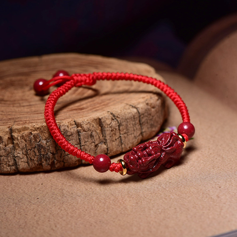 本命年朱砂红手貔貅手串红绳紫金儿童手链男女手饰