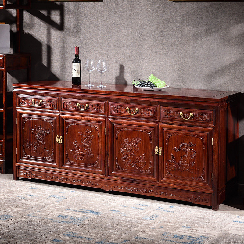 徽凹黄檀红木餐边柜红酸枝古典中式多功能客厅家具茶水餐边柜