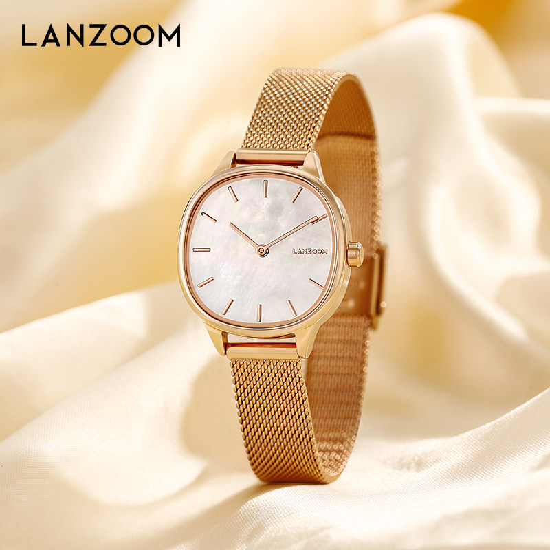 蓝族lanzoom女士手表女款新款轻奢小众母贝小方国产腕表