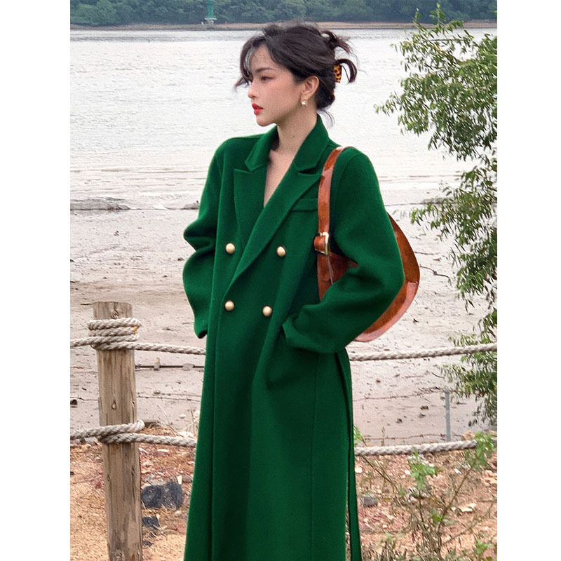 羊毛自制港风复古中长毛呢外套赫本小众圣诞节毛呢外套