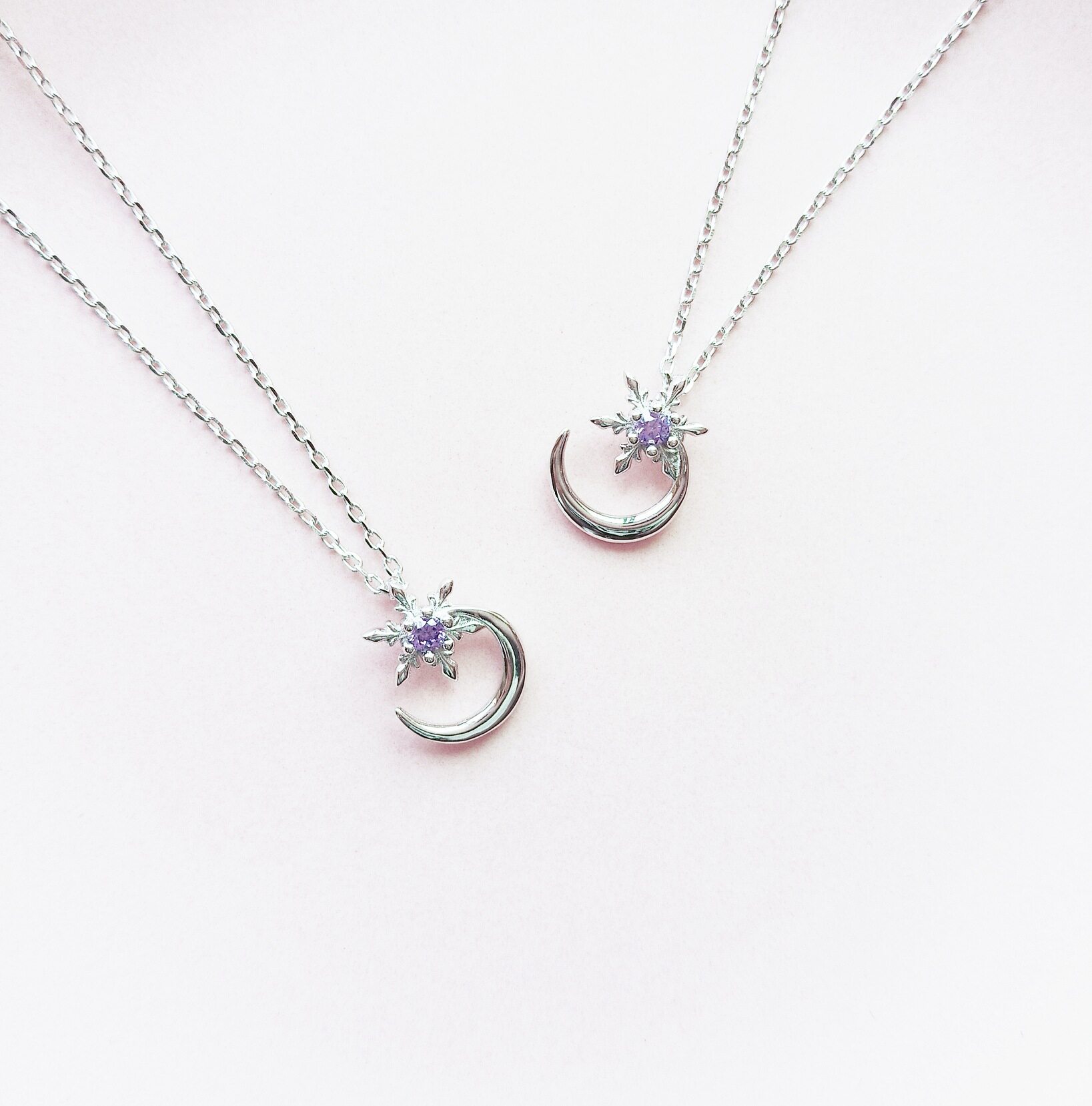 li纯银美少女甜美宝石月亮雪花新款少女魔法项链