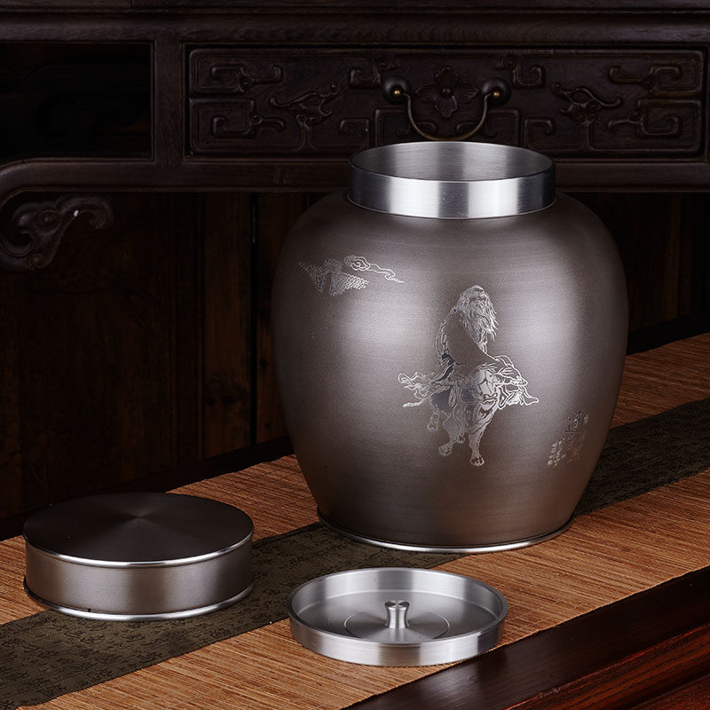 廖达锡器纯锡茶叶罐手工密封茶罐日式复古金属茶叶罐