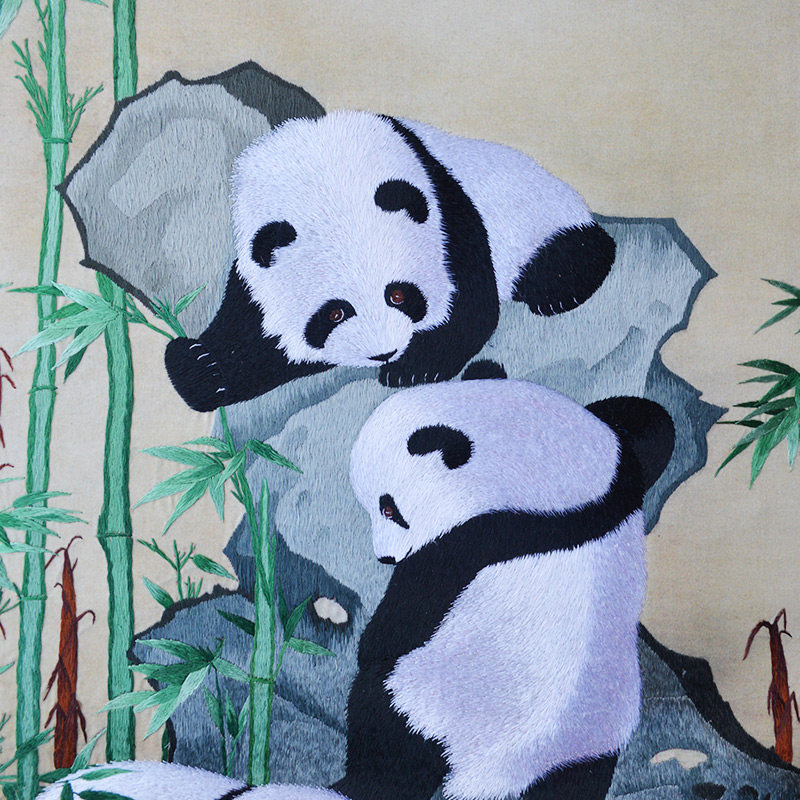 老秀蜀绣单面刺绣步步高升卷轴书房挂画刺绣