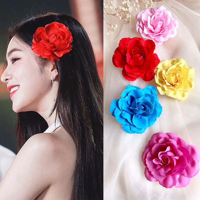 裴珠泫同款拍照写真表演配饰品红色花朵头花发饰发饰