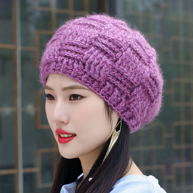 2021年新款帽子秋冬针织帽手工妈妈贝雷帽毛线帽松鼠绒钩花钩线帽