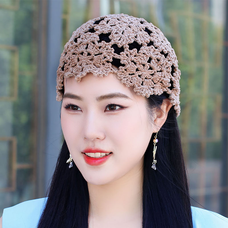 帽子新品夏季女帽瓜皮皮帽网眼镂空包头钩线帽子