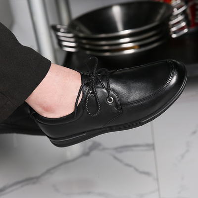 厨王厨师鞋男厨房防滑防水皮鞋真皮上班工作鞋黑色男士休闲鞋商务