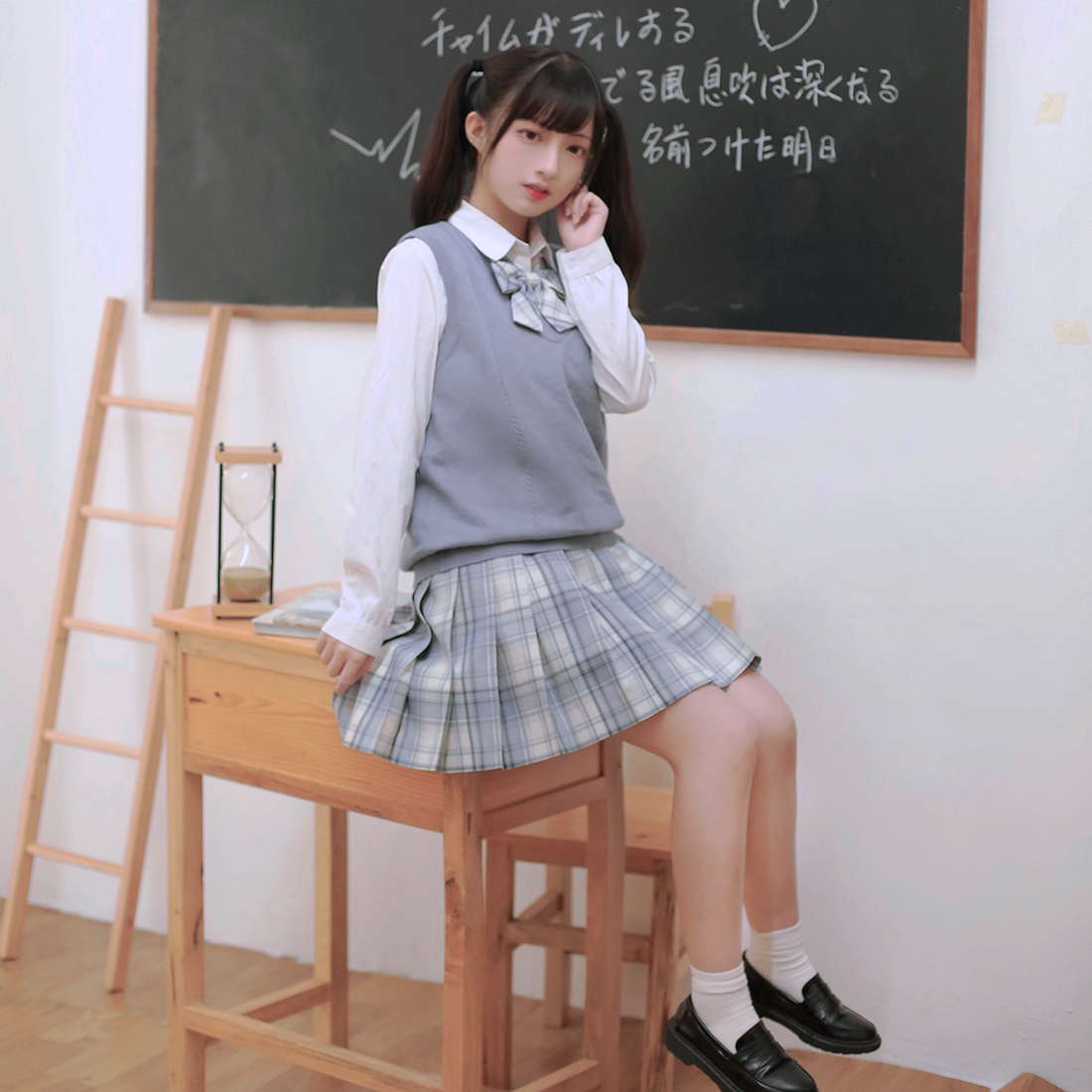 现货原创制服jk短裙格子蓝白半身创格正版jk