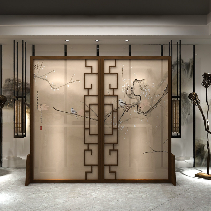 屏风新款玄关布屏风半透客厅背景墙座屏中式餐厅座屏