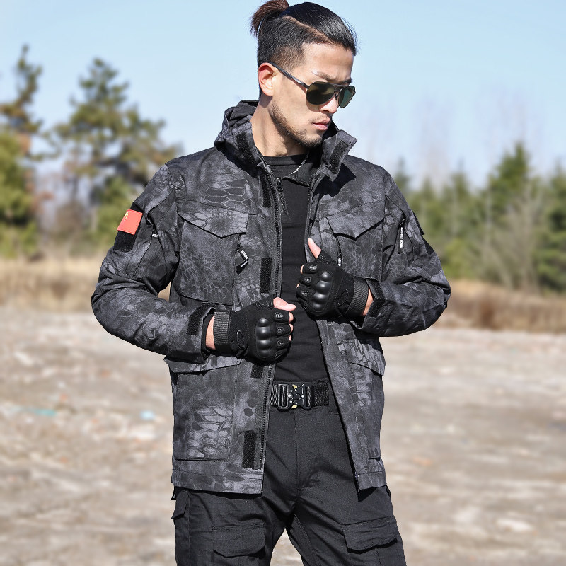 黑色蟒纹迷彩服作训套装冬季加厚防寒军迷战术作训外套