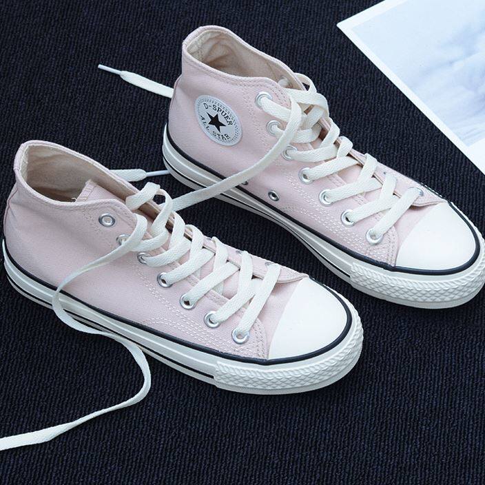 经典高帮女帆布鞋2020潮鞋春夏季港版ulzzang百搭小黑鞋休闲板鞋