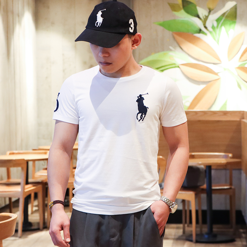 男士短袖t恤2021夏季保罗大马标RL薄款上衣纯色圆领修身打底衫潮