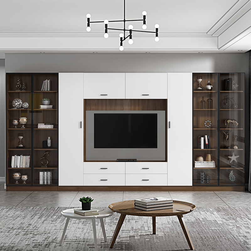 客厅欧式极简电视柜背景墙北欧书柜多功能书架一体电视柜