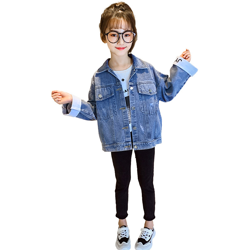 女童牛仔外套开衫春秋装2020新款儿童中大童韩版洋气夹克上衣春季