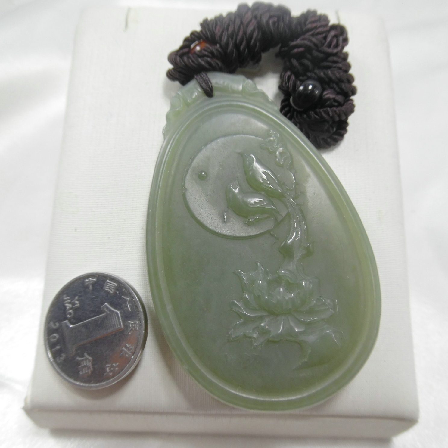 天然石项链和田玉雕刻件荷花观音花鸟山水鱼原创设计绿情侣487006