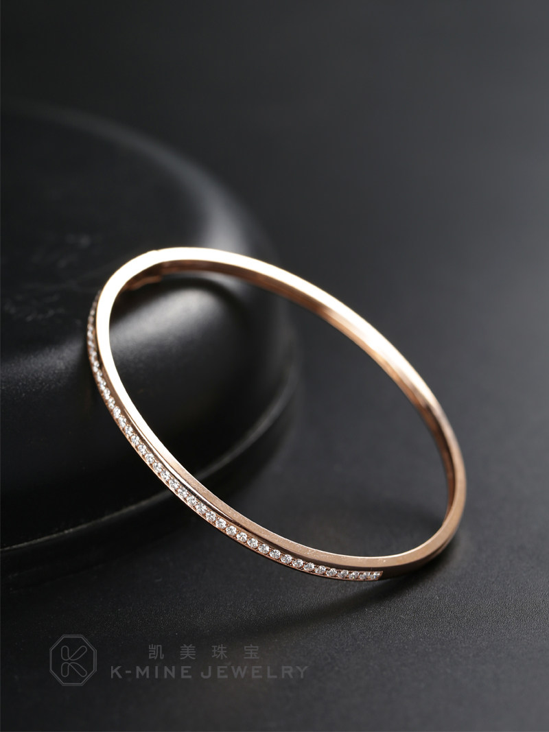 凯美珠宝简约正品手环叠戴彩金半钻单排18k手镯手饰