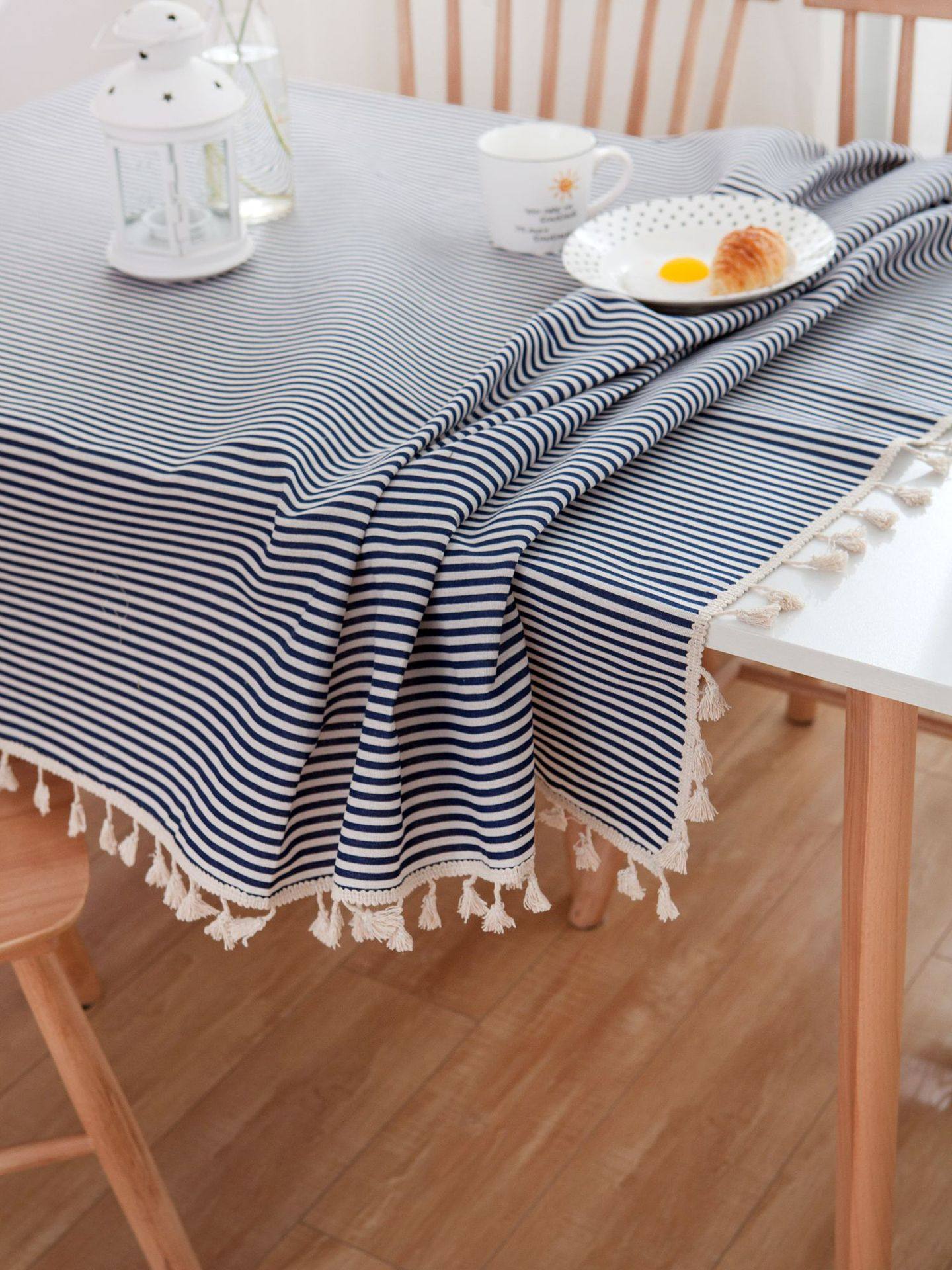北欧条纹桌布布艺野餐郊游藏青小清新餐桌布长方形ins风茶几台布