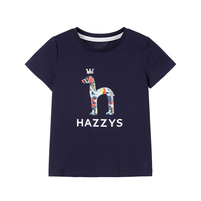hazzys哈吉斯童装男女女童夏季中大纯色logo短袖t恤