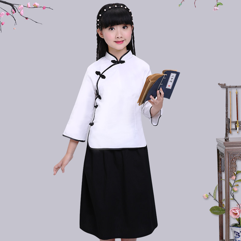 女童民国风童装 六一儿童节古装 小女孩五四学生装民族风演出服装