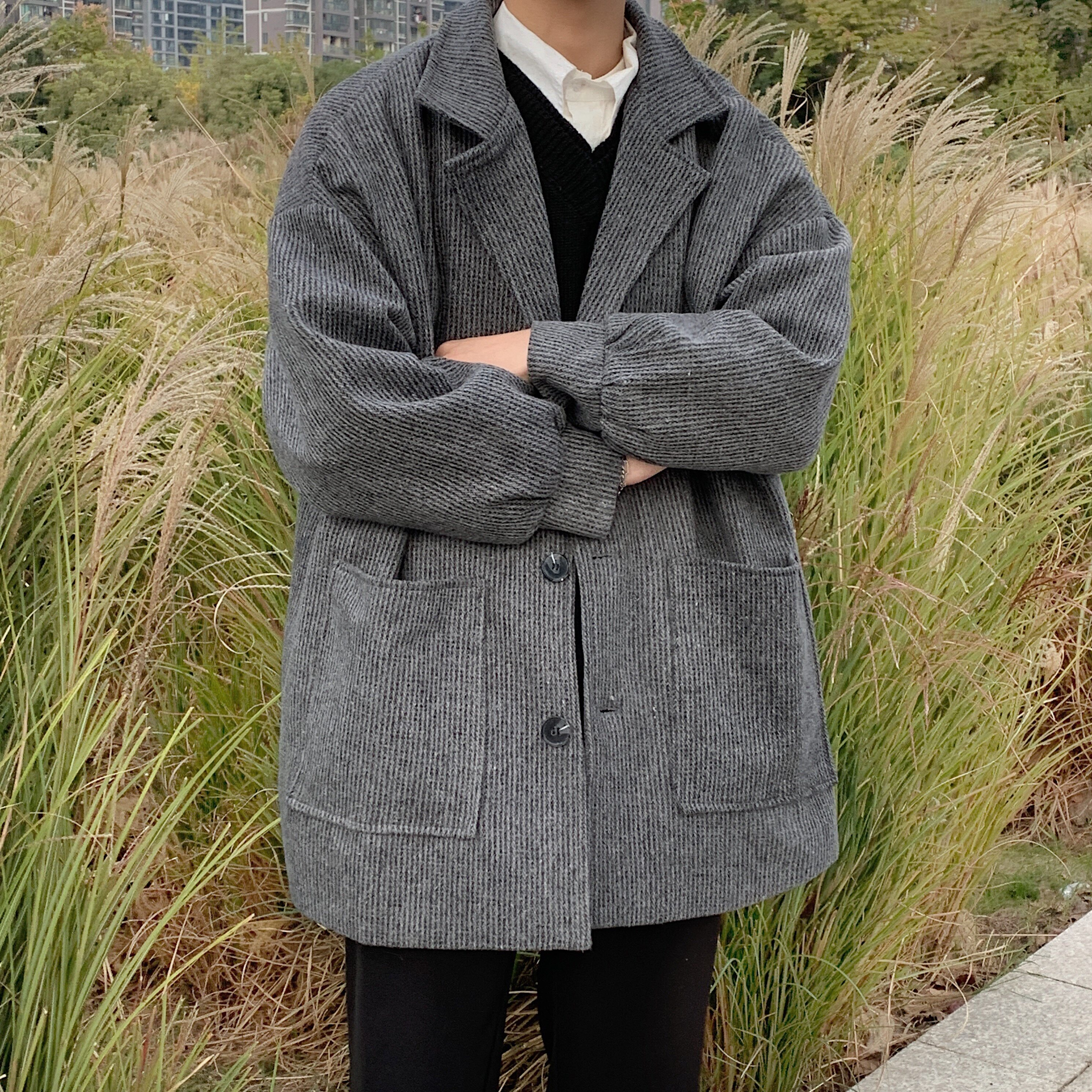 风衣短款2020新款秋冬季灯芯绒大衣外套毛呢设计毛呢大衣