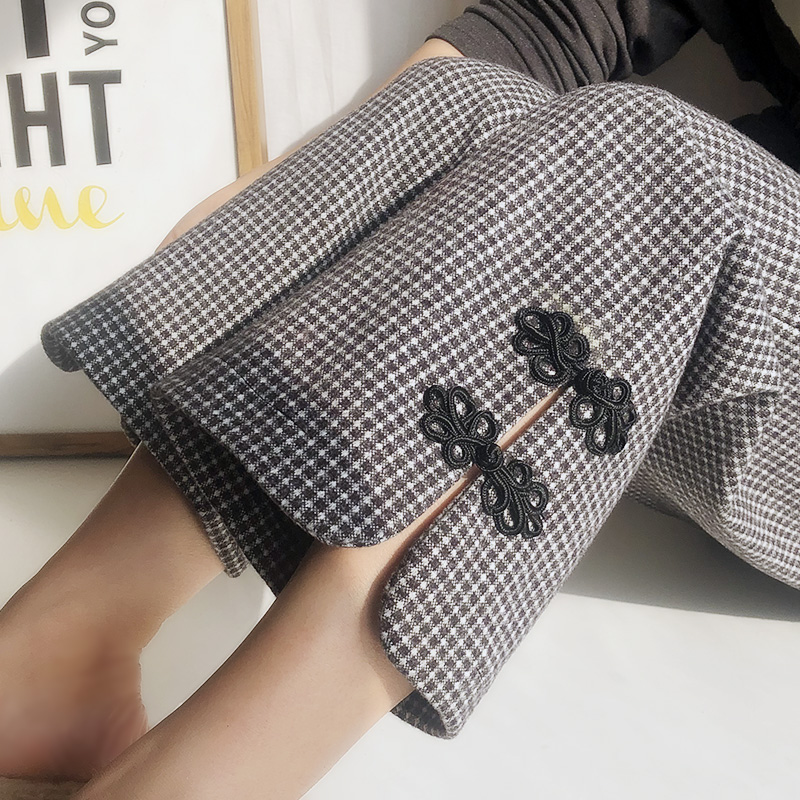 毛呢裤子女裤秋冬新品2021格子直筒宽松秋季九分小个子奶奶阔腿裤