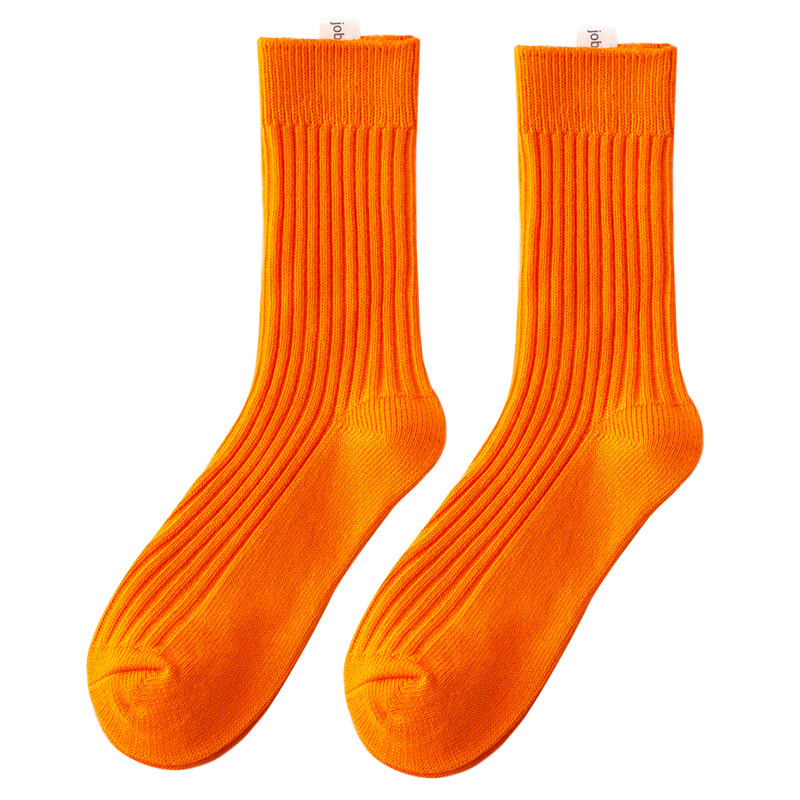 余文乐潮牌荧光橘色袜子男女中筒袜春秋款高筒长袜男潮街头粗线袜