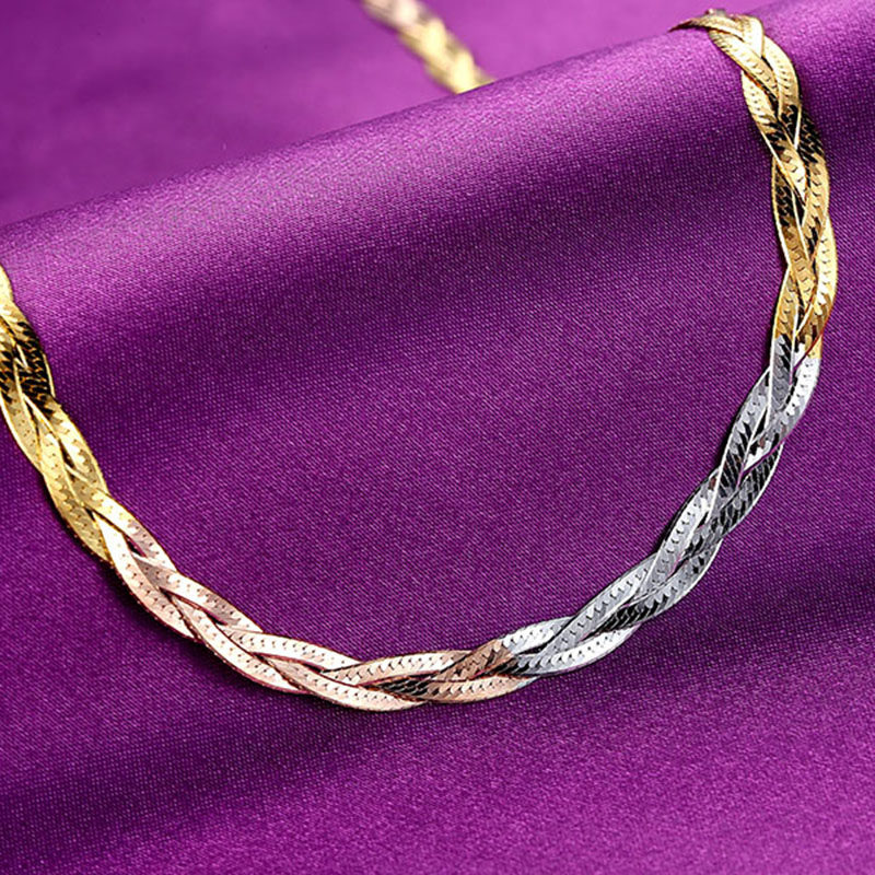 彩银项链陈银匠银饰s925男女女款三彩银链白四编项链