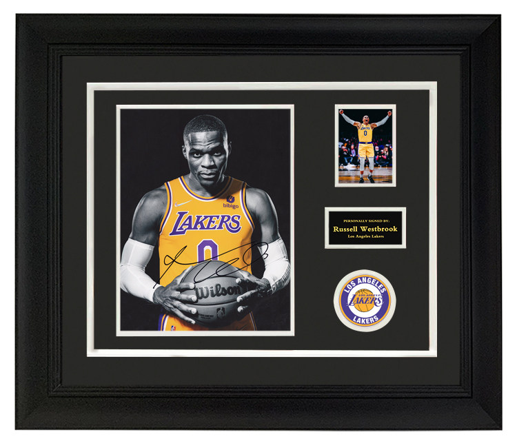 威少亲笔签名照片湖人队威斯布鲁克证书装裱收藏文化