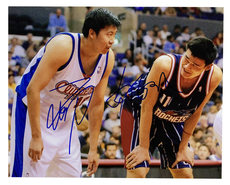 yao姚明王治郅双人亲笔签名照片证书裱框收藏文创