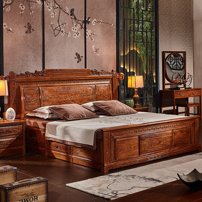 刺猬紫檀红木实木木床1.8m双人人大床婚中式实木床