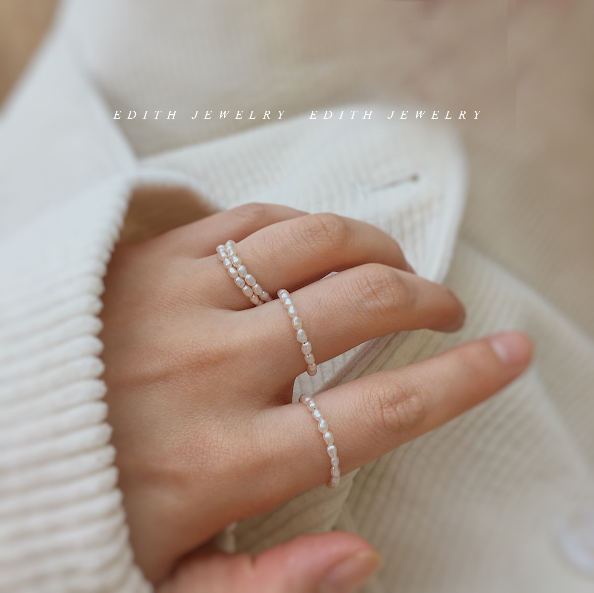 edith罕见天然巴洛克淡水迷你小米珍珠戒指冷淡戒指