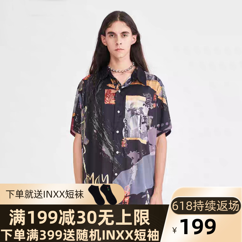 INXX专柜鸟头系列潮牌体闲情侣宽松个性印花短袖衬衫T恤男女同款