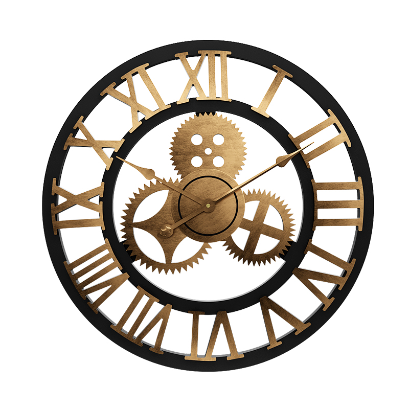 齿轮挂钟loft工业机械复古钟表镂空客厅时钟挂钟