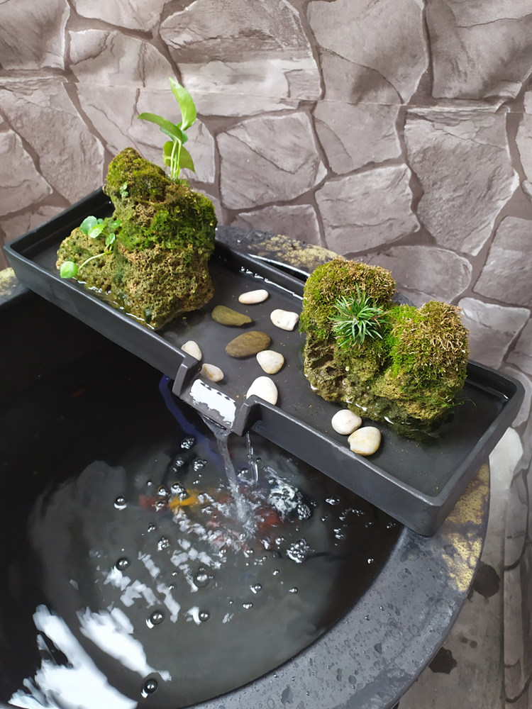 搭配流水客厅室外鱼缸景观养鱼加氧上水石板摆件