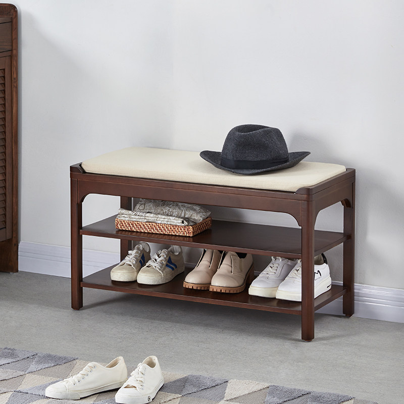 全实木换鞋凳可坐双层鞋架鞋柜原木门口进门玄关穿鞋凳家用小北欧