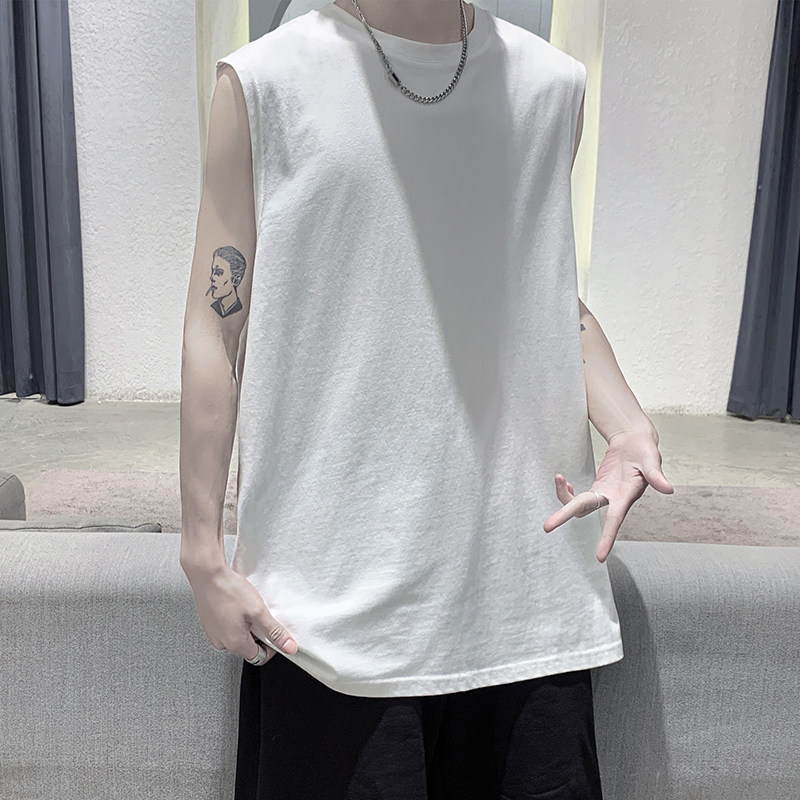 背心男士坎肩外穿纯棉宽松港风篮球砍袖健身背心
