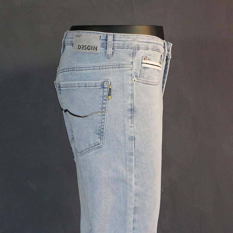 浅蓝色牛仔裤男士修身直筒2021新款秋季弹力浅色休闲长裤潮牌小脚