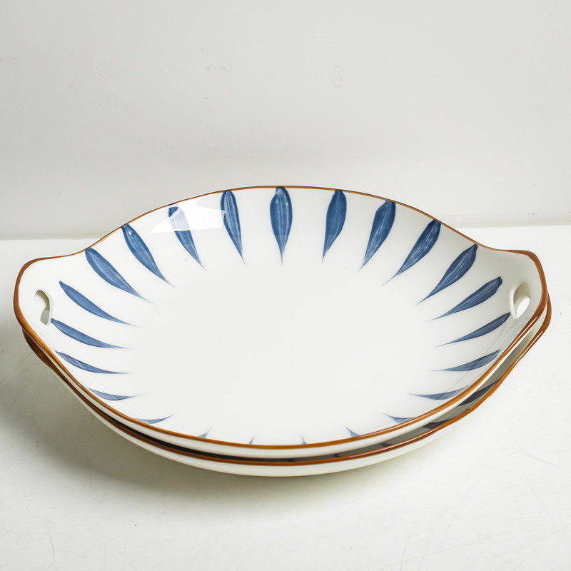 双耳创意碟子方碟子不规则餐厅盘子商用陶瓷菜盘盘