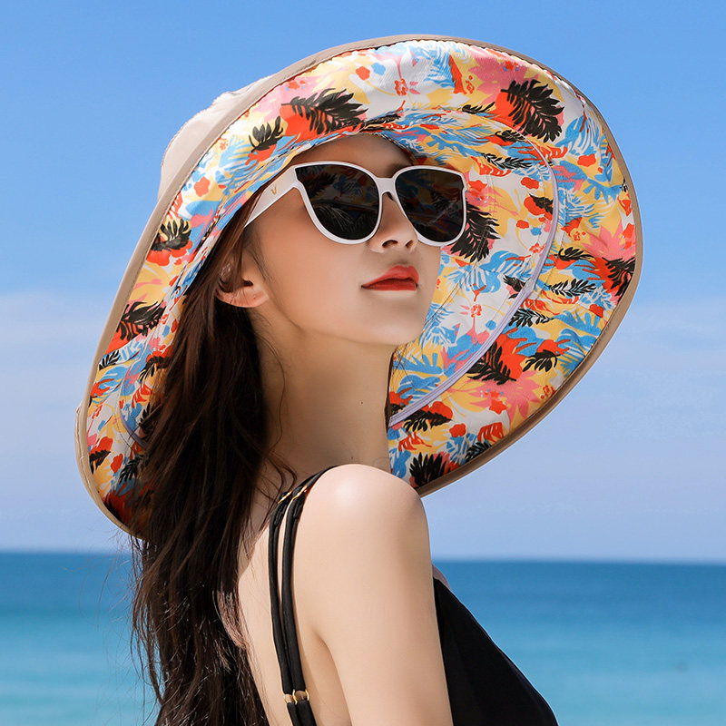 沙滩帽女夏海边度假遮脸防紫外线渔夫大沿可折叠太阳帽防晒凉帽子