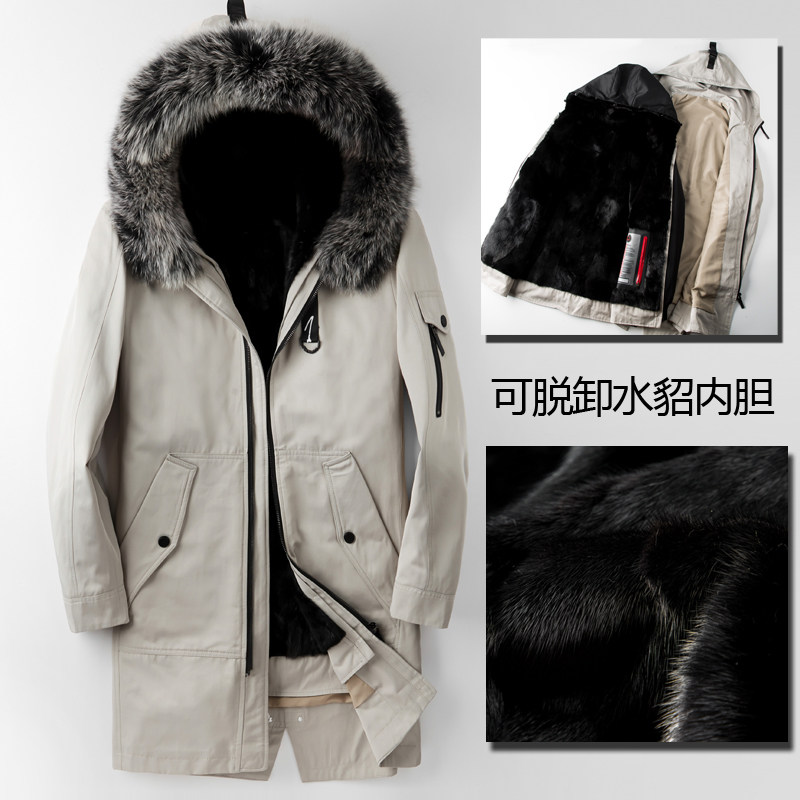 派克服男士水貂内胆中长款2021冬季新款潮牌貂皮外套大衣真皮皮衣