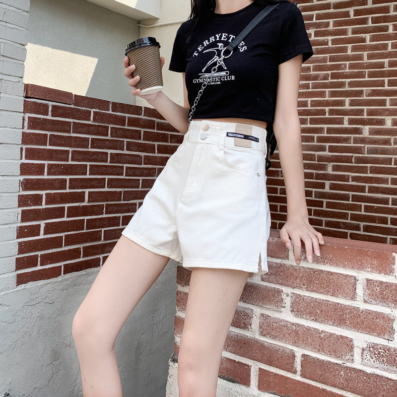 白色显瘦ins热裤超短宽松阔腿牛仔高腰夏高腰牛仔裤