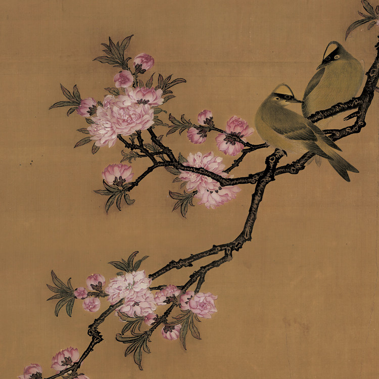 清高其佩桃花白头花鸟画卷轴挂画仿古古画复制品国画