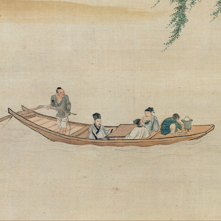 仇英赤壁图古代山水名画真迹复制品古画卷轴挂画名人字画书房装饰