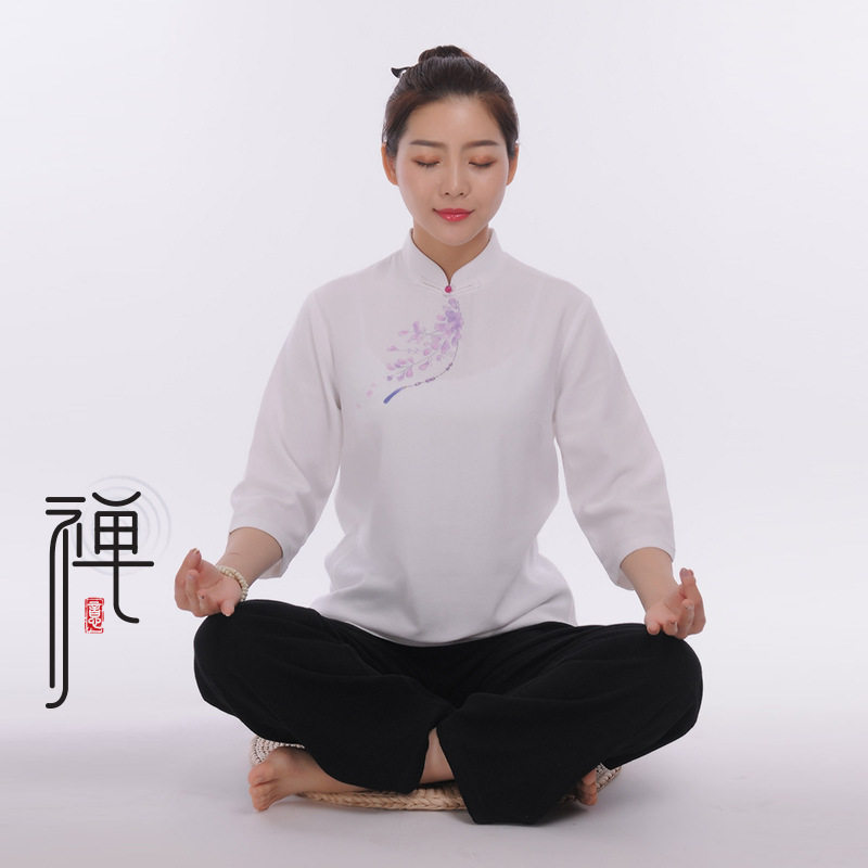 衣服佛系女装打坐坐禅服女夏季套装素衣修行民族服装