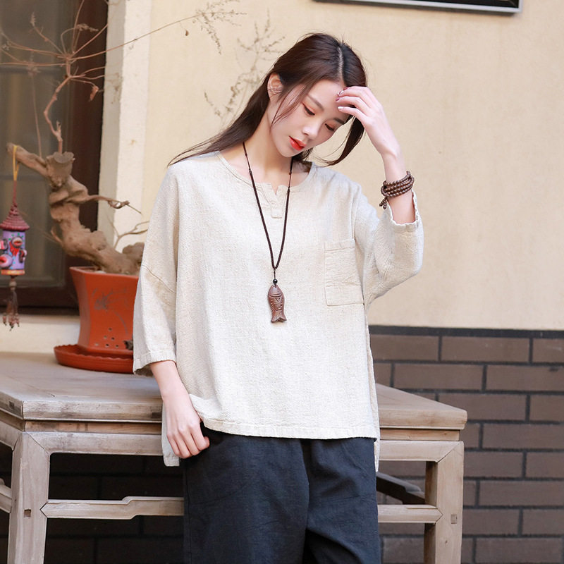 佛系素罗汉元素古风禅修女装禅意衣服服装棉麻t恤