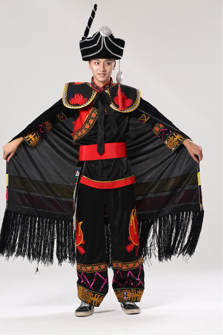 精品凉山彝族男服饰 传统美姑款彝族披风套装火把节盛装生活装226