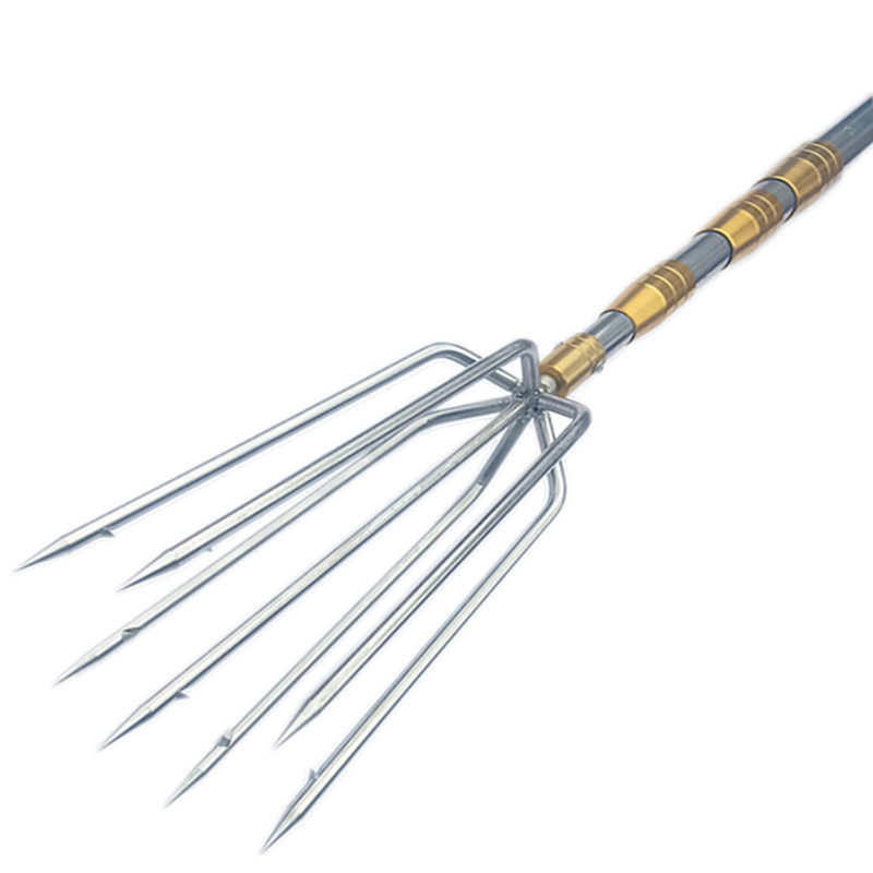 不锈钢鱼叉大倒刺钢叉插鱼叉子超硬可伸缩带杆老式黑钢叉手工渔叉