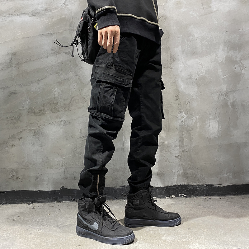早秋新款潮牌痞帅机能工装裤男宽松加大码秋季黑色休闲束脚哈伦裤