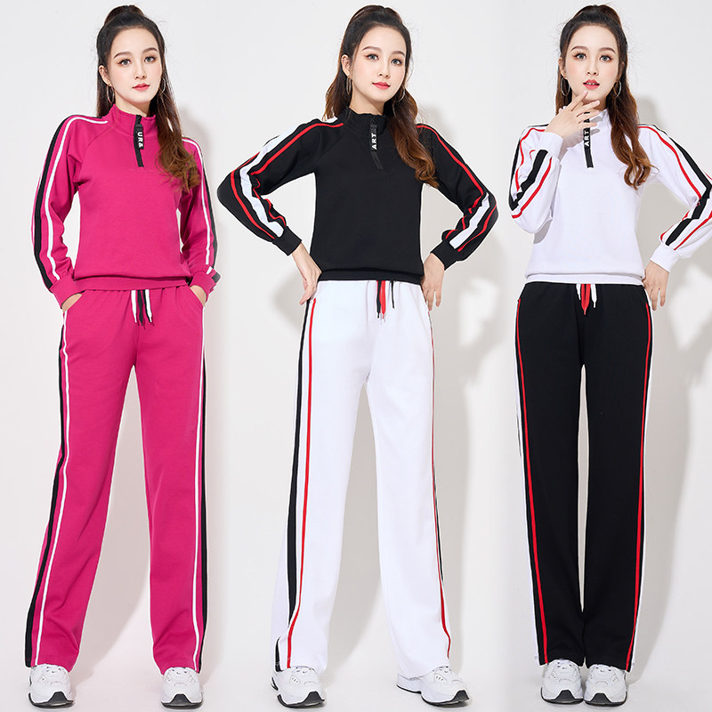 春秋运动套装广场舞健身健身服服装纯棉时尚休闲洋气休闲运动套装