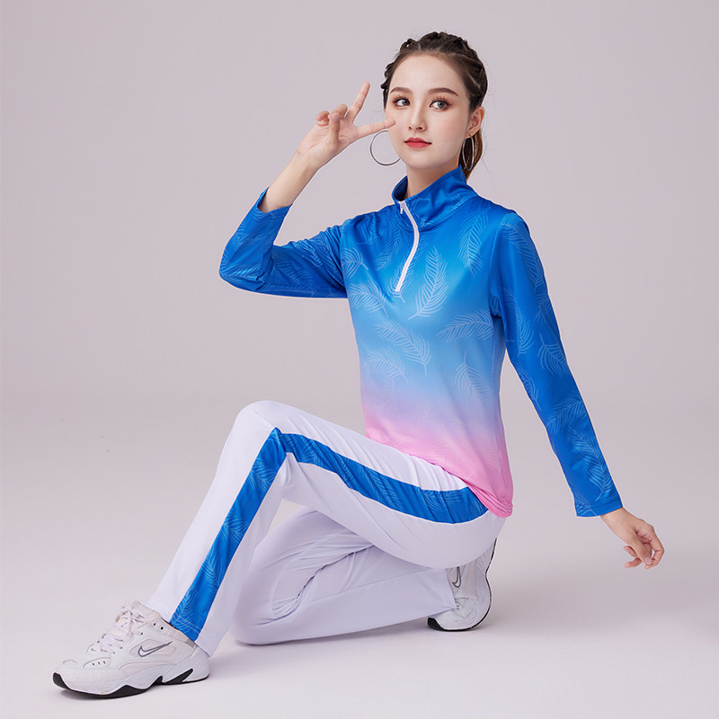 广场舞服装运动套装夏季渐变变色速干团比赛2022休闲运动套装